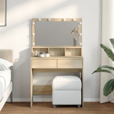 Tocador con luces LED color roble Sonoma 80x41x134,5 cm
