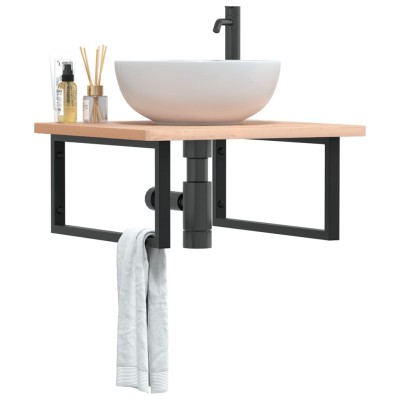 Estante de lavabo de pared de acero y madera maciza de haya