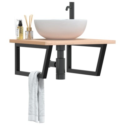 Estante de lavabo de pared de acero y madera maciza de haya
