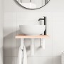 Estante de lavabo de pared de acero y madera maciza de roble