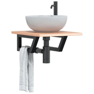 Estante de lavabo de pared de acero y madera maciza de roble