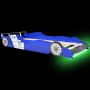 Cama infantil con forma de coche carreras y LED 90x200 cm azul