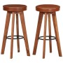 Taburetes de cocina 2 uds cuero auténtico madera maciza acacia