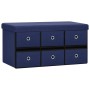 Banco de almacenaje plegable lino sintético azul 76x38x38 cm