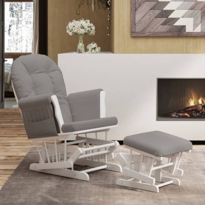 Sillón de lactancia con taburete tela gris claro