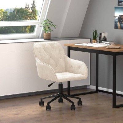 Silla de oficina giratoria de terciopelo color crema