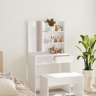 Tocador con espejo blanco brillante 74,5x40x141 cm