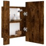 Armario de baño con espejo LED madera roble ahumado 40x12x45 cm