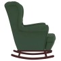 Sillón mecedora patas madera y taburete terciopelo verde oscuro