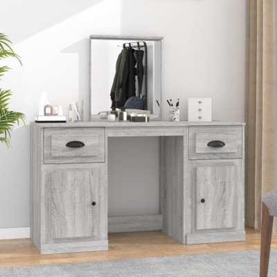 Tocador con espejo color gris Sonoma 130x50x132,5 cm