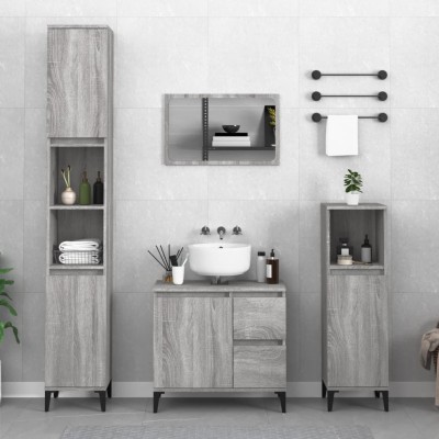 Set de muebles de baño 3 pzas madera contrachapada gris sonoma