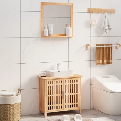 Conjunto de muebles de baño 2 piezas madera maciza de nogal