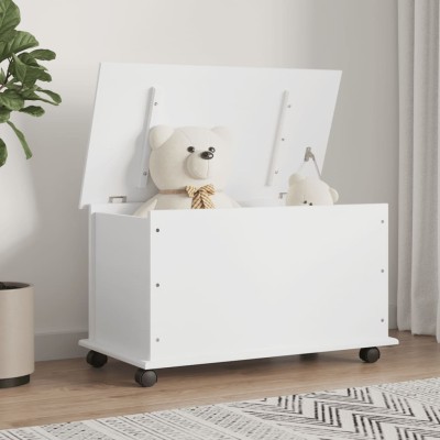 Baúl almacenaje ruedas ALTA madera maciza blanco 73x39,5x44 cm