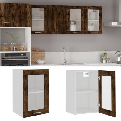 Armario vitrina colgante madera roble ahumado 40x31x60 cm