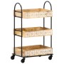 Carro de cocina de 3 niveles madera maciza de mango 46x30x76 cm
