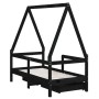 Estructura de cama niños con cajones madera pino negro 70x140cm