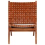 Silla plegable con rayas cruzadas cuero auténtico marrón