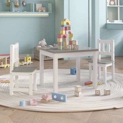 Mesa y sillas infantiles 3 piezas MDF blanco y gris