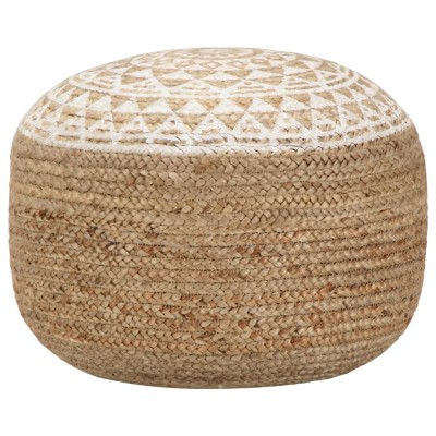 Puf tejido a mano yute blanco 45x30 cm