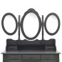 Tocador con taburete y espejo triple plegable gris