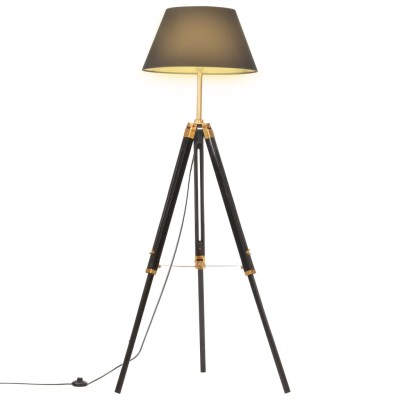 Lámpara de trípode madera maciza de teca negro y dorado 141 cm