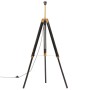 Lámpara de trípode madera maciza de teca negro y dorado 141 cm