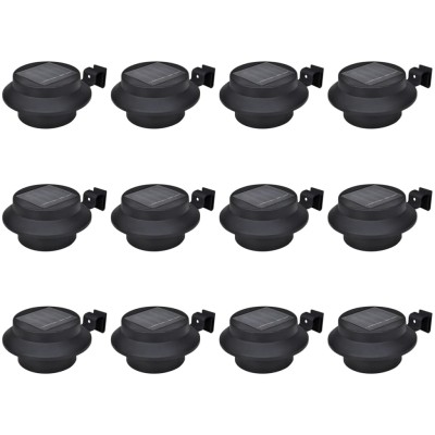 Lámparas solares para valla exterior 12 uds LED negro