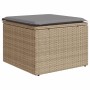 Taburete de jardín con cojín ratán sintético beige 55x55x37cm