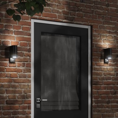 Lámparas de pared de exterior con sensor 2 uds aluminio negro