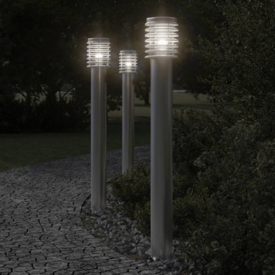Lámparas de suelo exterior con enchufe 3 uds acero inox 110 cm