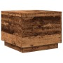 Mesa de centro con luces LED madera envejecida 50x50x40 cm