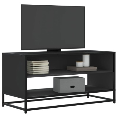 Mueble de TV madera de ingeniería y metal negro 91x40x46 cm