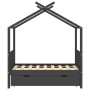 Estructura de cama infantil y cajón madera pino gris 70x140cm
