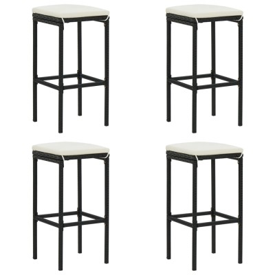 Taburetes de cocina con cojines 4 uds ratán sintético negro