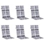 Cojín silla jardín respaldo alto 6 uds cuadros gris 120x50x3 cm