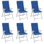 Cojín silla de jardín respaldo alto 6 uds tela azul 120x50x3 cm