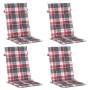 Cojín silla jardín respaldo alto 4 uds cuadros rojo 120x50x3 cm
