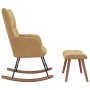 Silla mecedora con reposapiés terciopelo marrón
