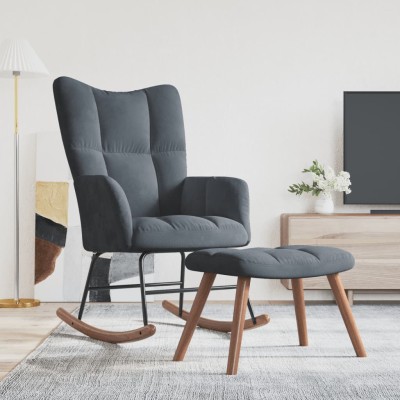Silla mecedora con reposapiés terciopelo gris oscuro
