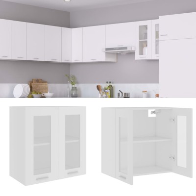 Armario colgante vidrio y madera ingeniería blanco 60x31x60 cm
