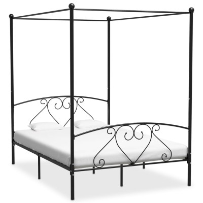 Estructura cama con dosel sin colchón metal negro 160x200 cm