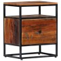 Mesita de noche de madera maciza reciclada y acero 40x30x50 cm