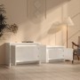 Mueble de TV madera contrachapada blanco brillo 146,5x35x50 cm