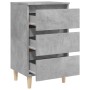 Mesita de noche patas madera maciza gris hormigón 40x35x69 cm