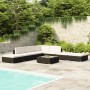 Set muebles de jardín 8 piezas y cojines ratán sintético negro