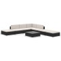 Set muebles de jardín 8 piezas y cojines ratán sintético negro