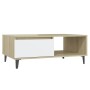 Mesa de centro madera contrachapada blanco y roble 90x60x35 cm