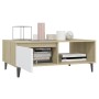 Mesa de centro madera contrachapada blanco y roble 90x60x35 cm