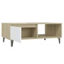 Mesa de centro madera contrachapada blanco y roble 90x60x35 cm