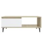 Mesa de centro madera contrachapada blanco y roble 90x60x35 cm